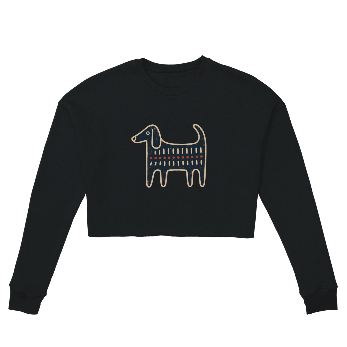 Retro Folk-Art Blue Dog Women's Cropped Sweatshirt - Hobbster