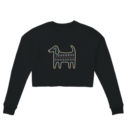 Retro Folk-Art Blue Dog Women's Cropped Sweatshirt - Hobbster