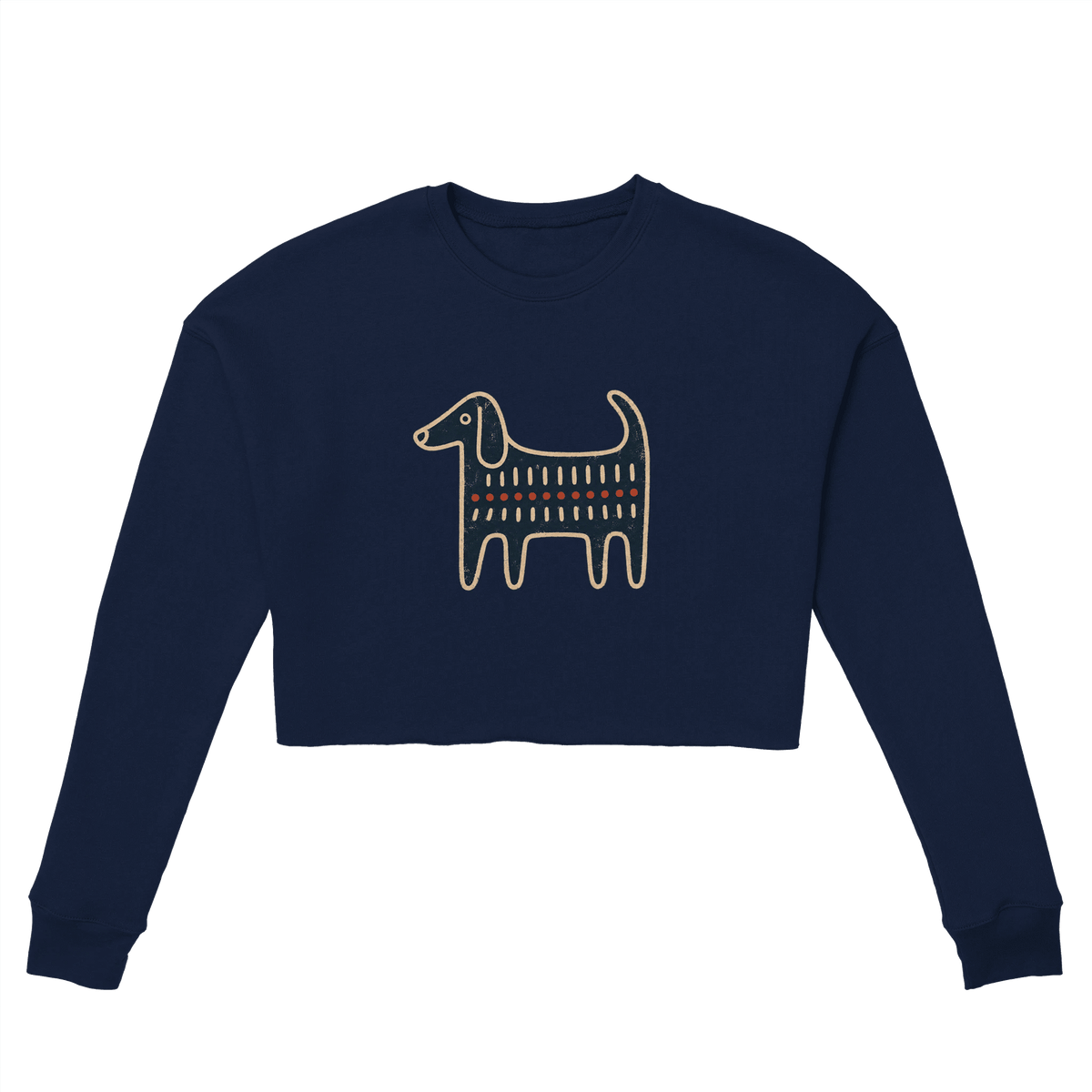 Retro Folk-Art Blue Dog Women's Cropped Sweatshirt - Hobbster