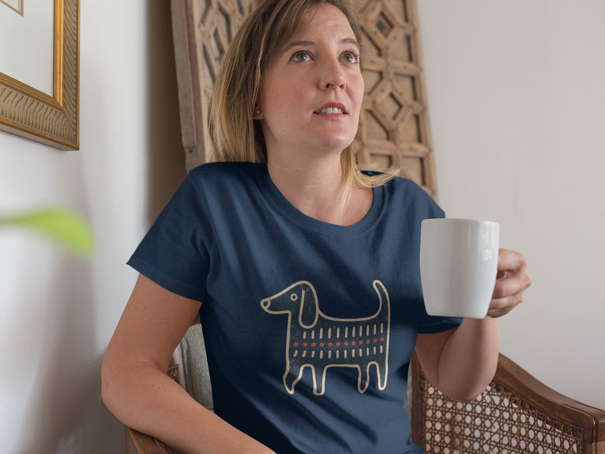 Retro Folk-Art Blue Dog Women's Long Sleeve T-shirt - Hobbster