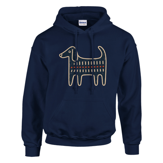 Retro Folk-Art Blue Dog Women's Pullover Hoodie - Hobbster
