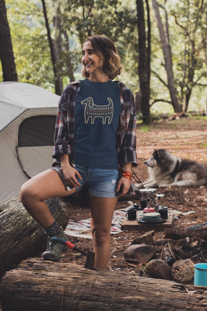 Retro Folk-Art Blue Dog Women's T-shirt - Hobbster