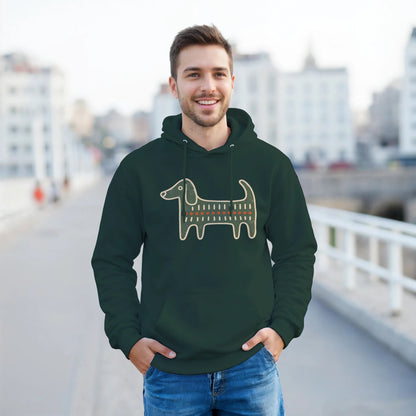Retro Folk-Art Green Dog Classic Men's Hoodie - Hobbster