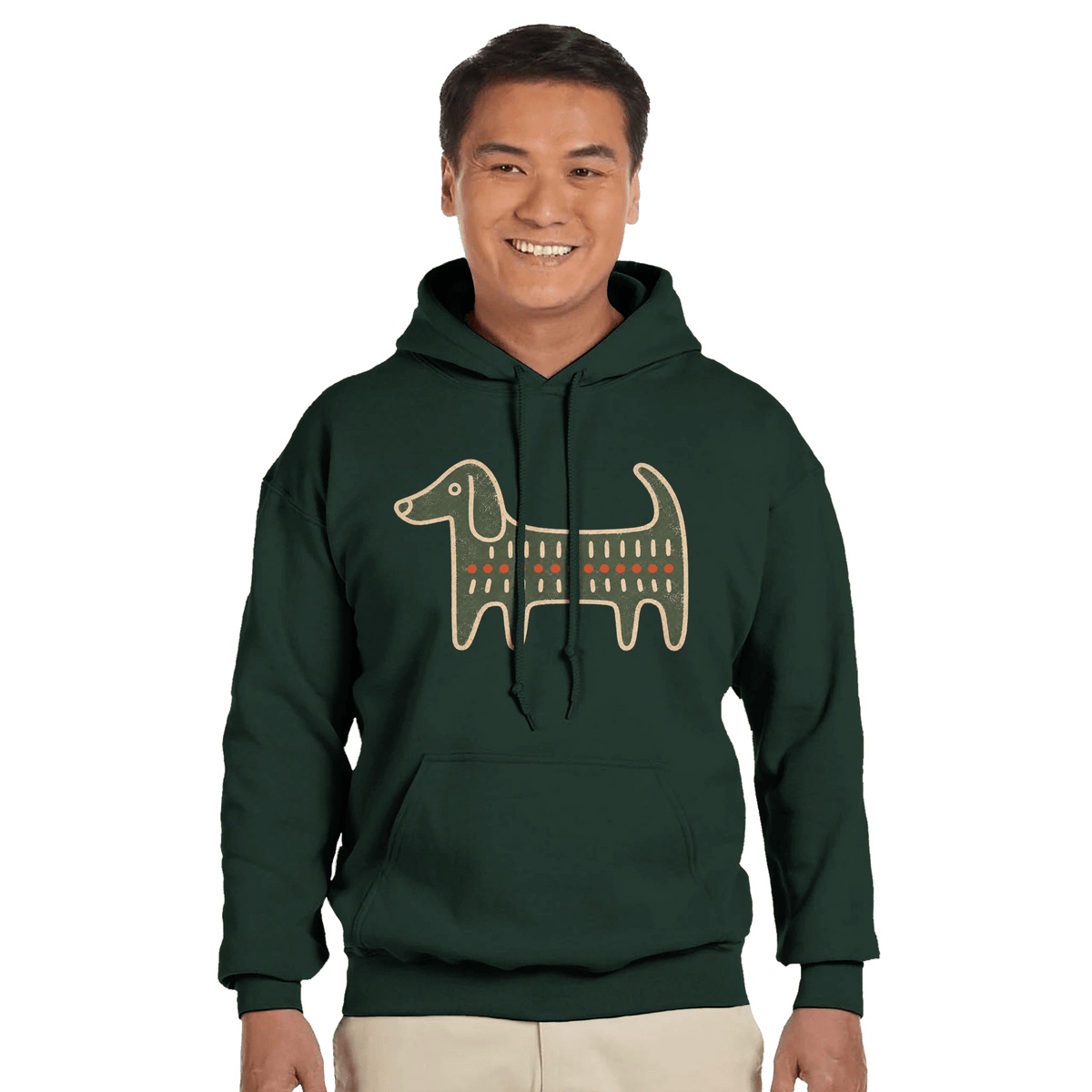 Retro Folk-Art Green Dog Classic Men's Hoodie - Hobbster