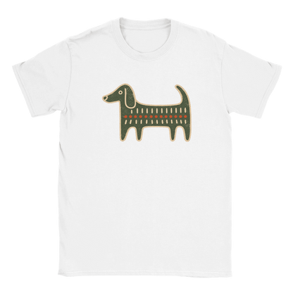 Retro Folk-Art Green Dog Men's Cotton T-shirt - Hobbster