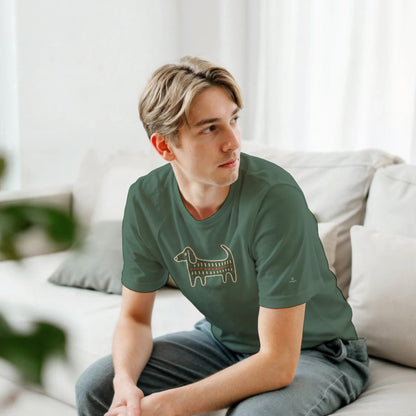 Retro Folk-Art Green Dog Men's Cotton T-shirt - Hobbster