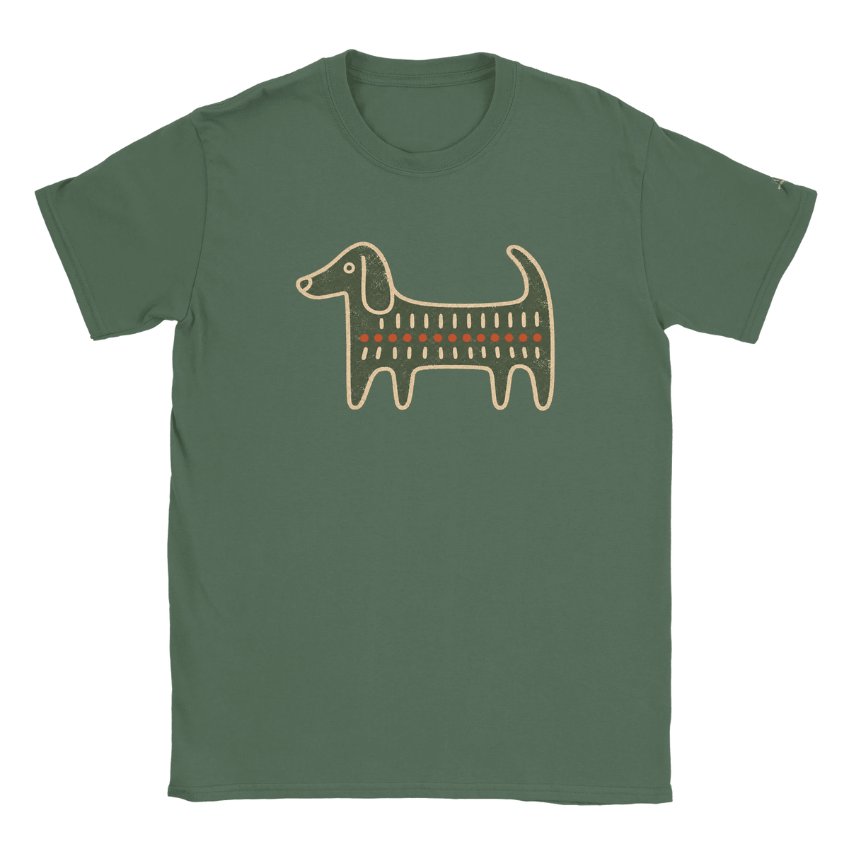 Retro Folk-Art Green Dog Men's Cotton T-shirt - Hobbster