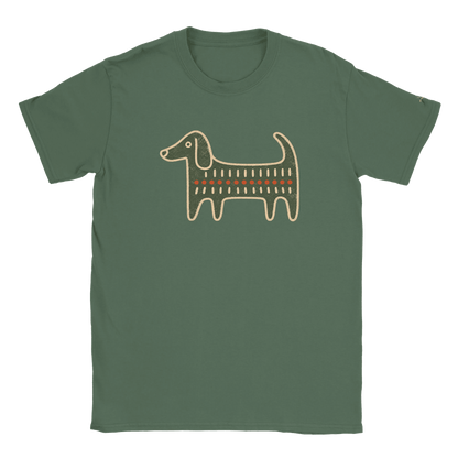 Retro Folk-Art Green Dog Men's Cotton T-shirt - Hobbster