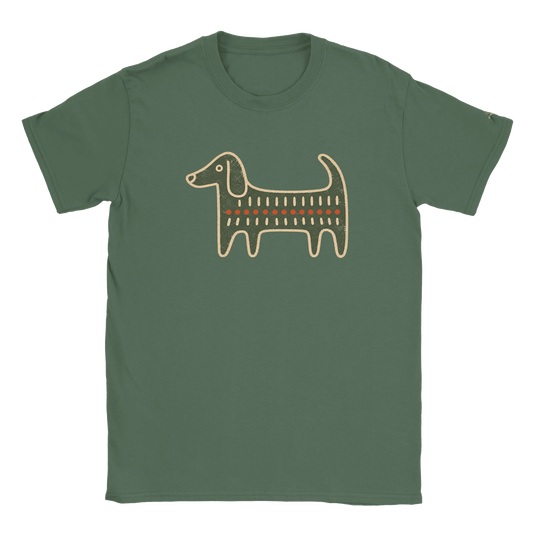 Retro Folk-Art Green Dog Men's Cotton T-shirt - Hobbster