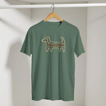 Retro Folk-Art Green Dog Men's Cotton T-shirt - Hobbster