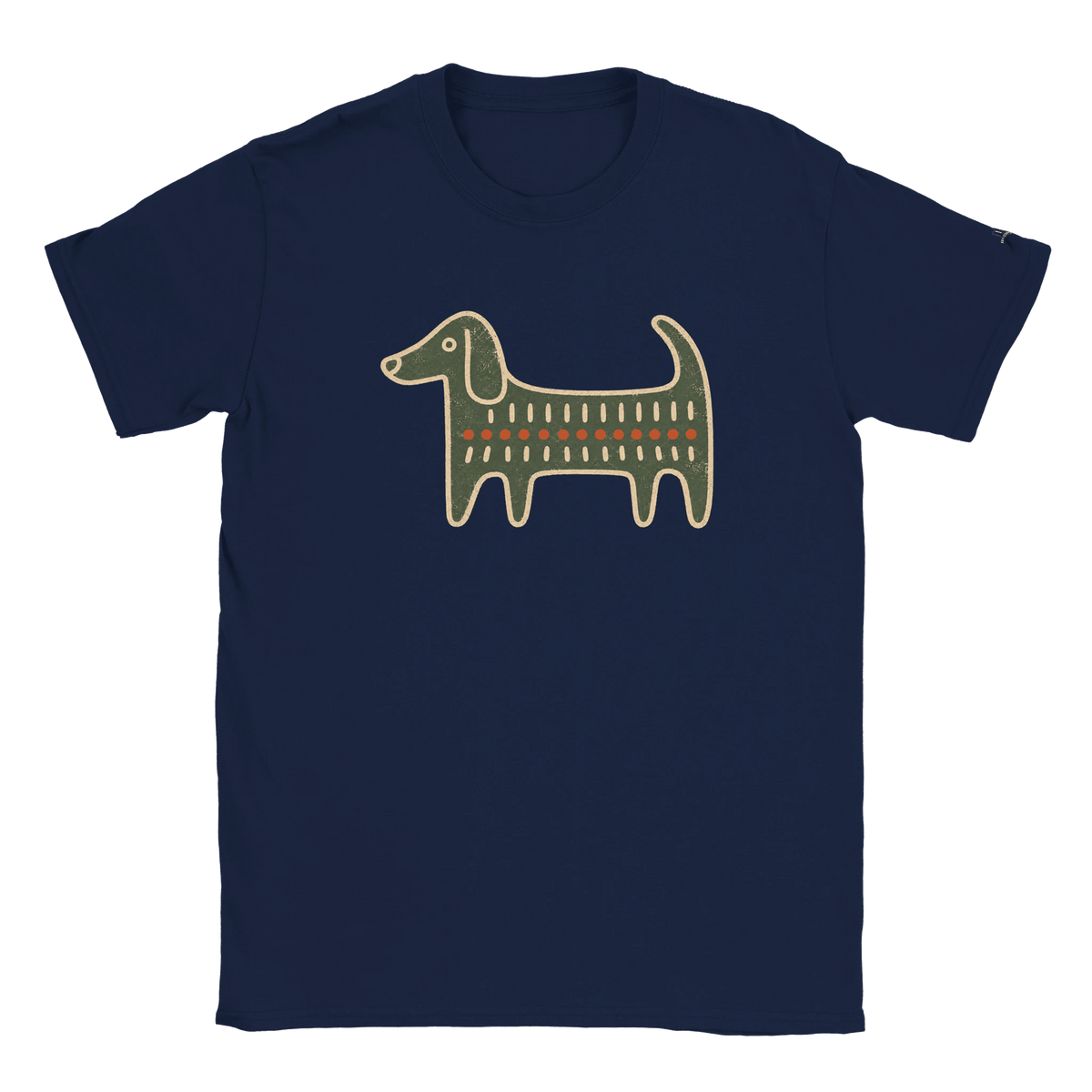 Retro Folk-Art Green Dog Men's Cotton T-shirt - Hobbster