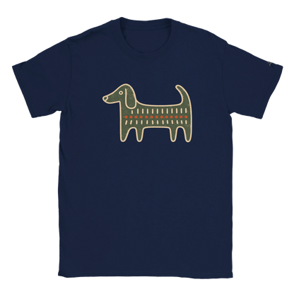 Retro Folk-Art Green Dog Men's Cotton T-shirt - Hobbster