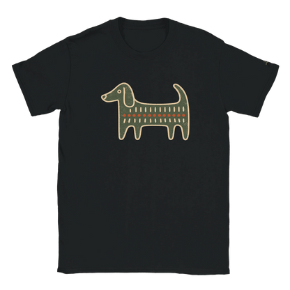 Retro Folk-Art Green Dog Men's Cotton T-shirt - Hobbster