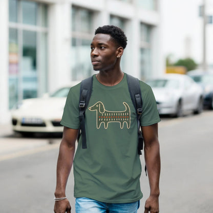 Retro Folk-Art Green Dog Men's Cotton T-shirt - Hobbster