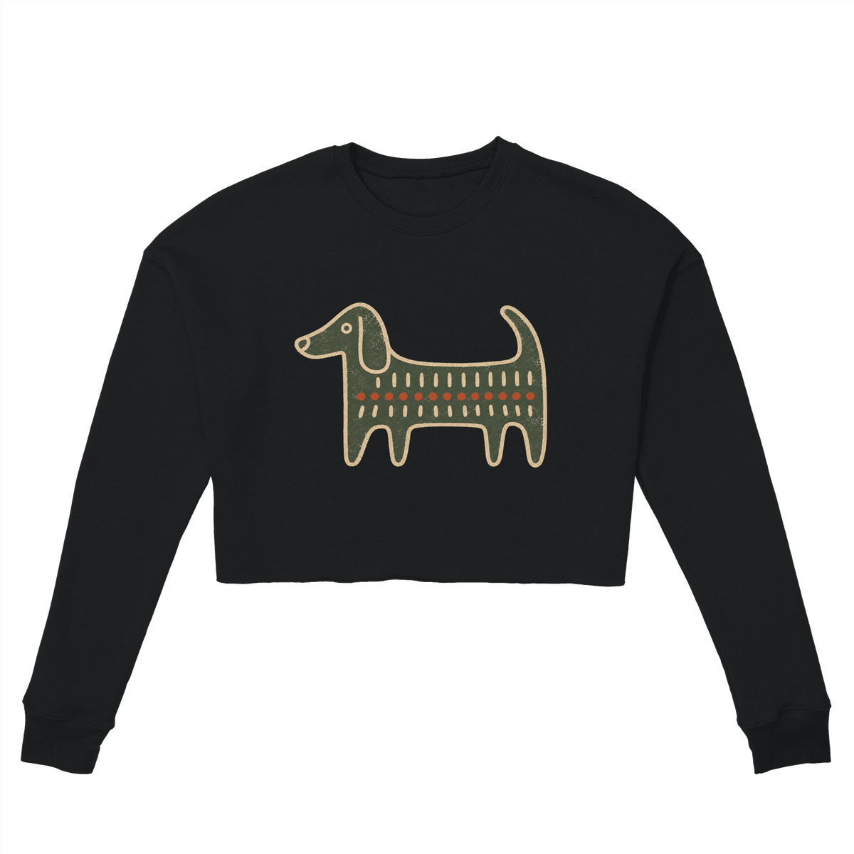Retro Folk-Art Green Dog Women's Cropped Sweatshirt - Hobbster