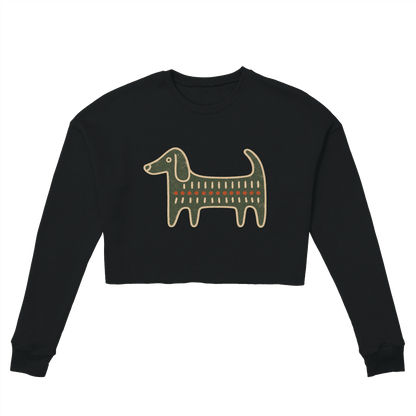 Retro Folk-Art Green Dog Women's Cropped Sweatshirt - Hobbster