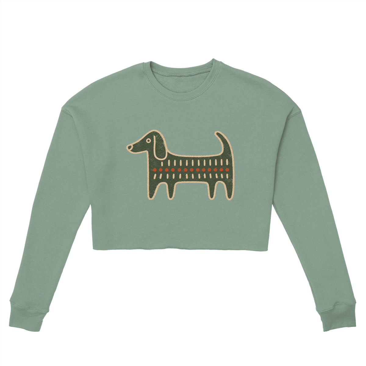 Retro Folk-Art Green Dog Women's Cropped Sweatshirt - Hobbster