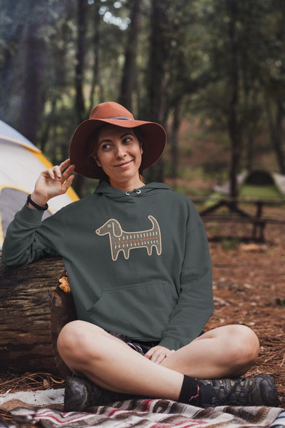 Retro Folk-Art Green Dog Women's Pullover Hoodie - Hobbster