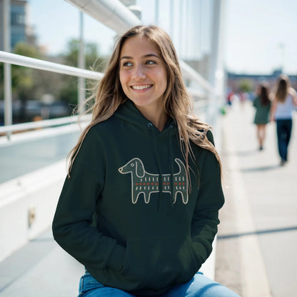 Retro Folk-Art Green Dog Women's Pullover Hoodie - Hobbster