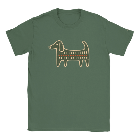 Retro Folk-Art Green Dog Women's T-shirt - Hobbster