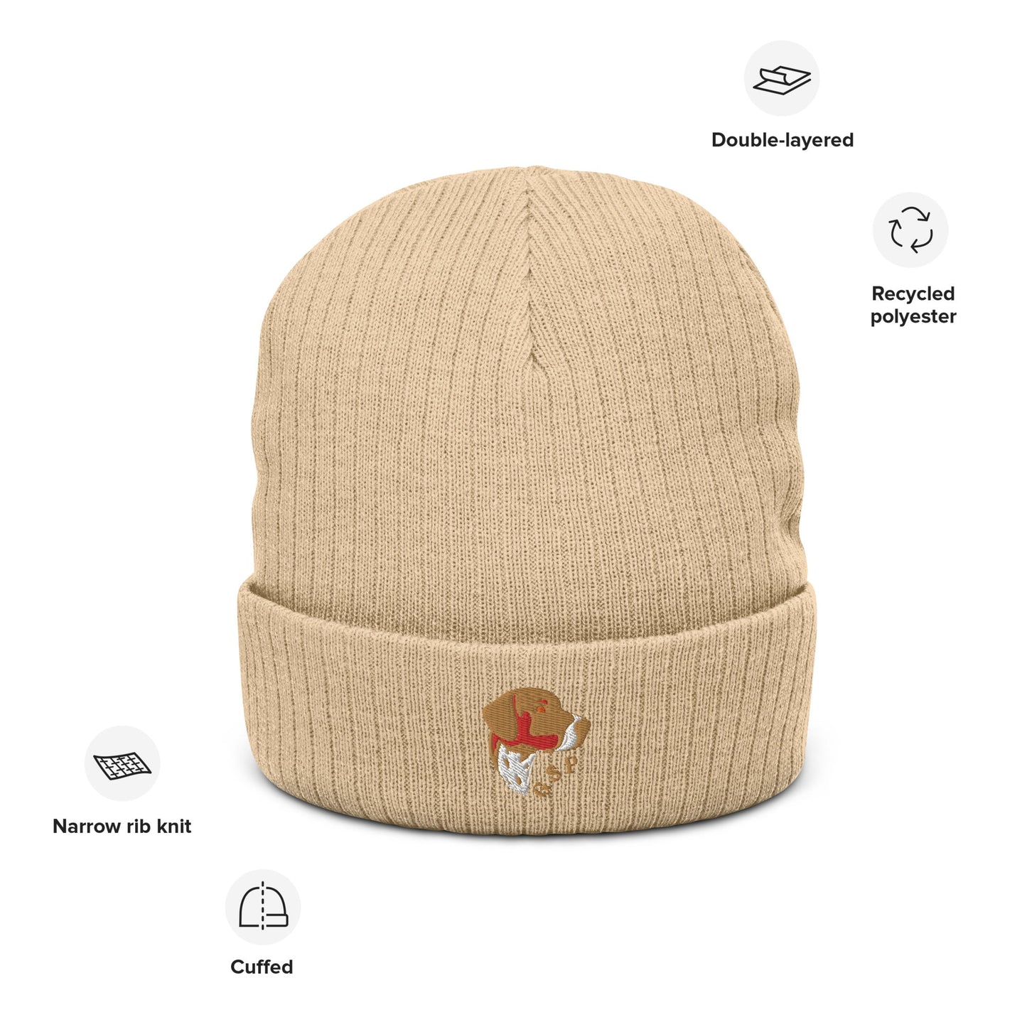 Ribbed beanie hat featuring embroidered German Short Haired Pointer logo - Hobbster