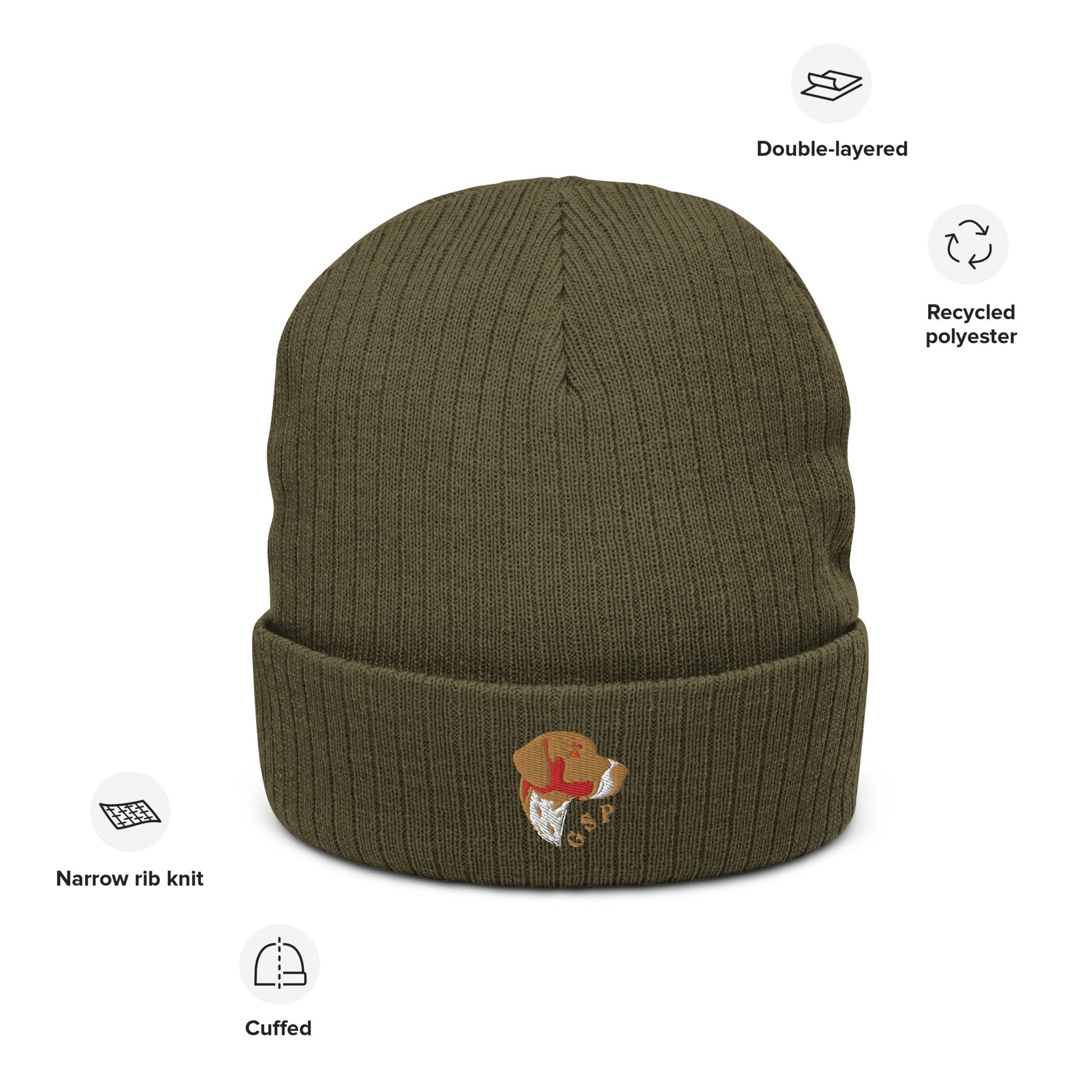 Ribbed beanie hat featuring embroidered German Short Haired Pointer logo - Hobbster