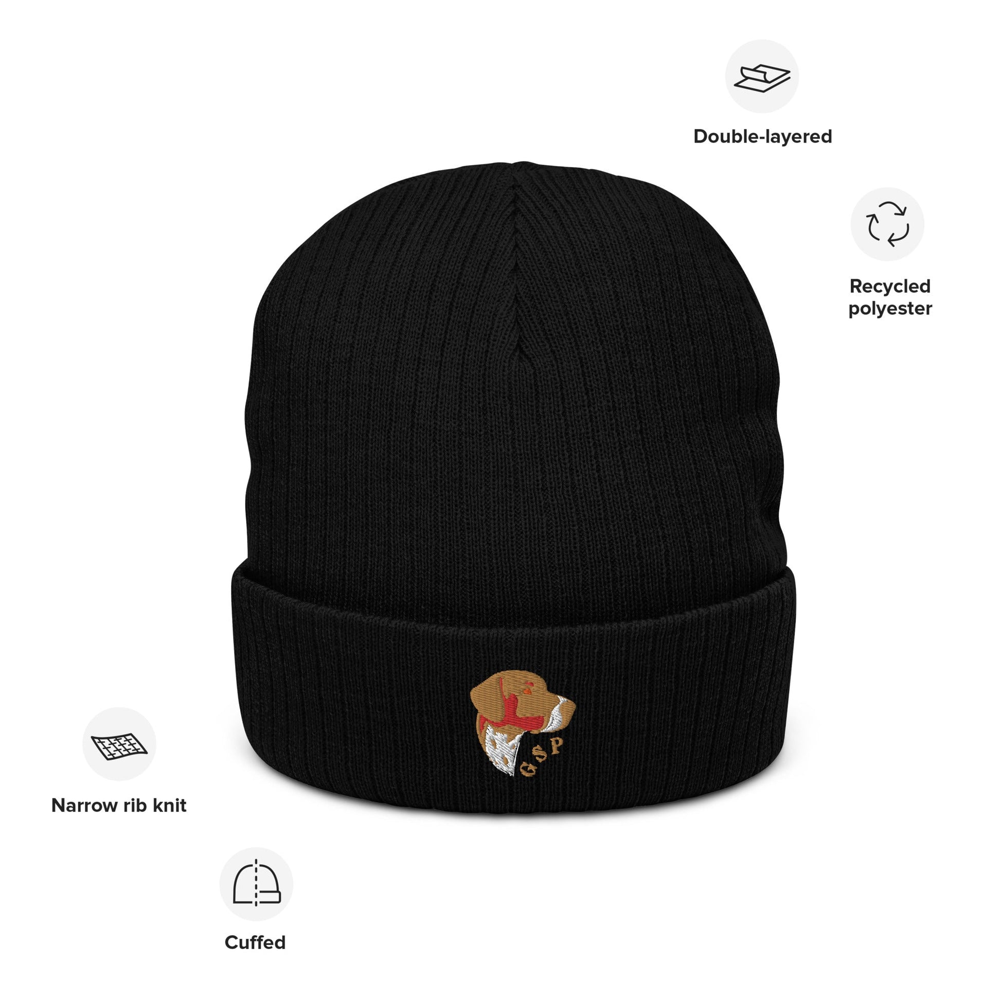 Ribbed beanie hat featuring embroidered German Short Haired Pointer logo - Hobbster