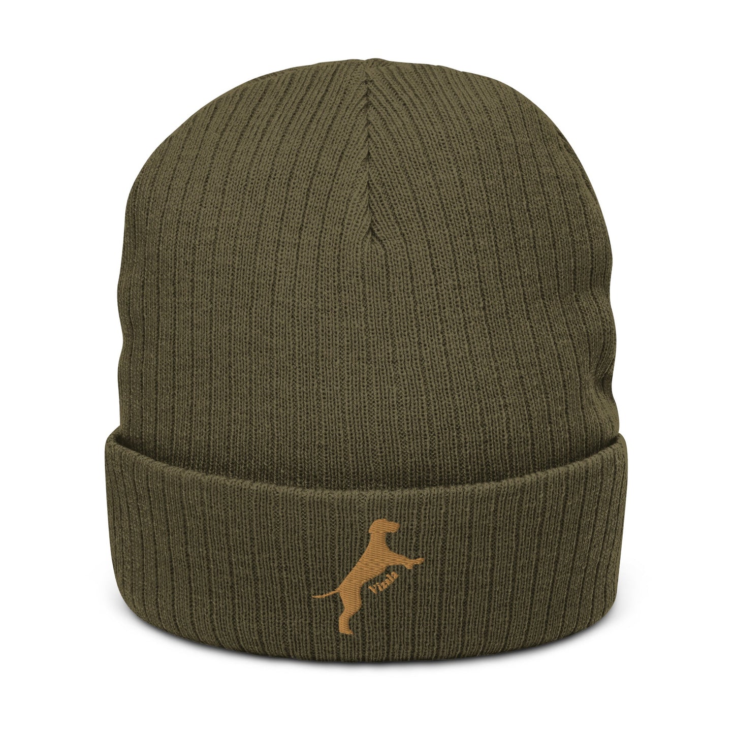 Ribbed beanie hat featuring embroidered Vizsla dog logo - Hobbster