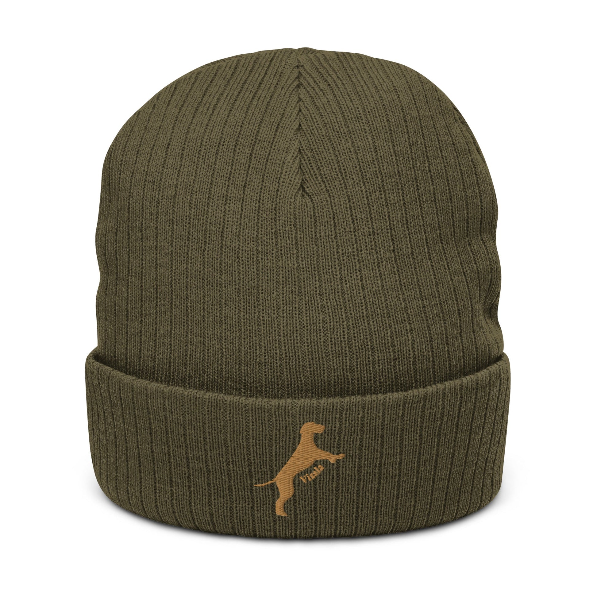 Ribbed beanie hat featuring embroidered Vizsla dog logo - Hobbster