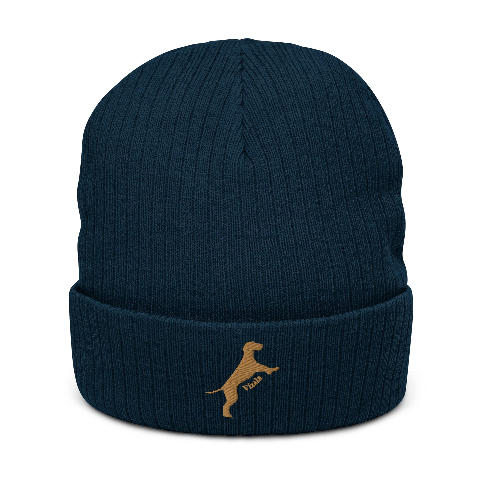 Ribbed beanie hat featuring embroidered Vizsla dog logo - Hobbster