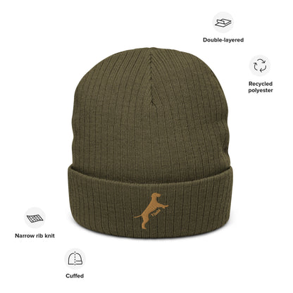 Ribbed beanie hat featuring embroidered Vizsla dog logo - Hobbster