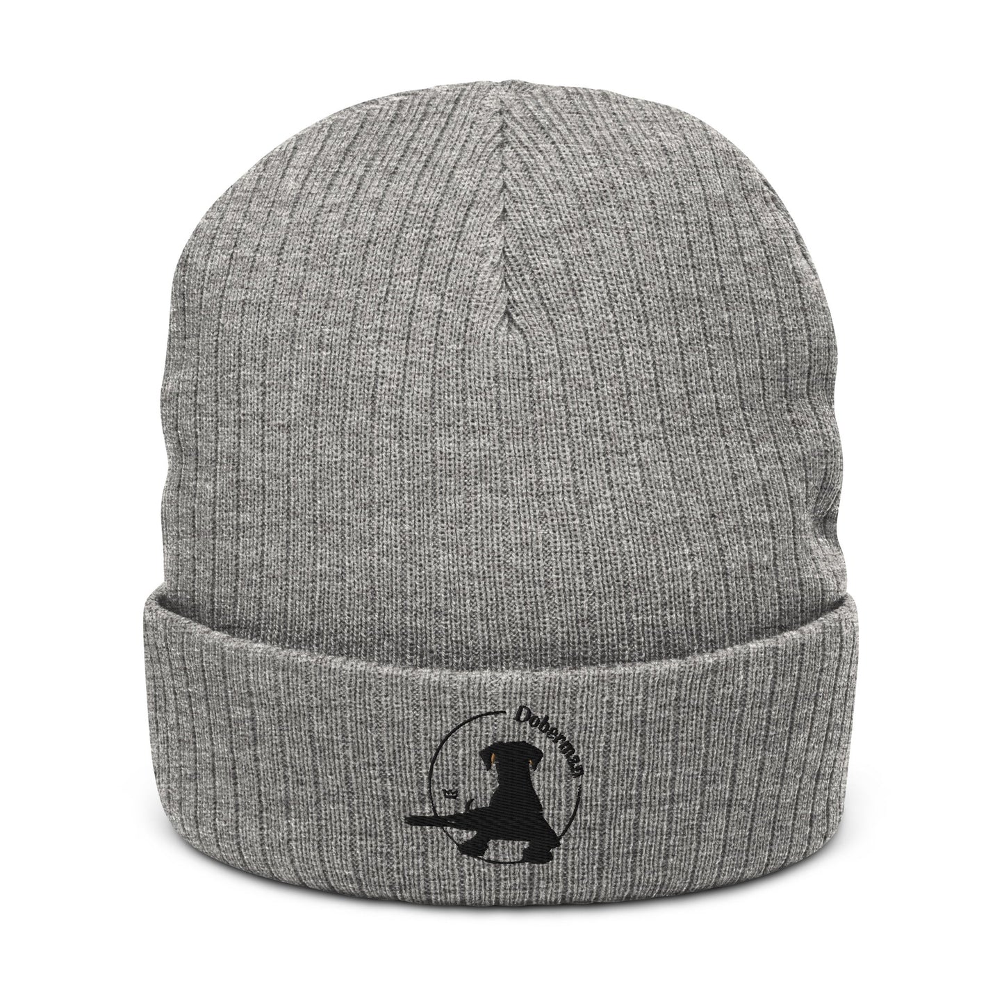Ribbed Knit Beanie Featuring an Embroidered Doberman Logo - Hobbster