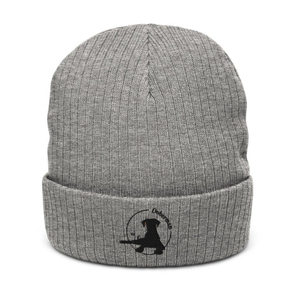 Ribbed Knit Beanie Featuring an Embroidered Doberman Logo - Hobbster