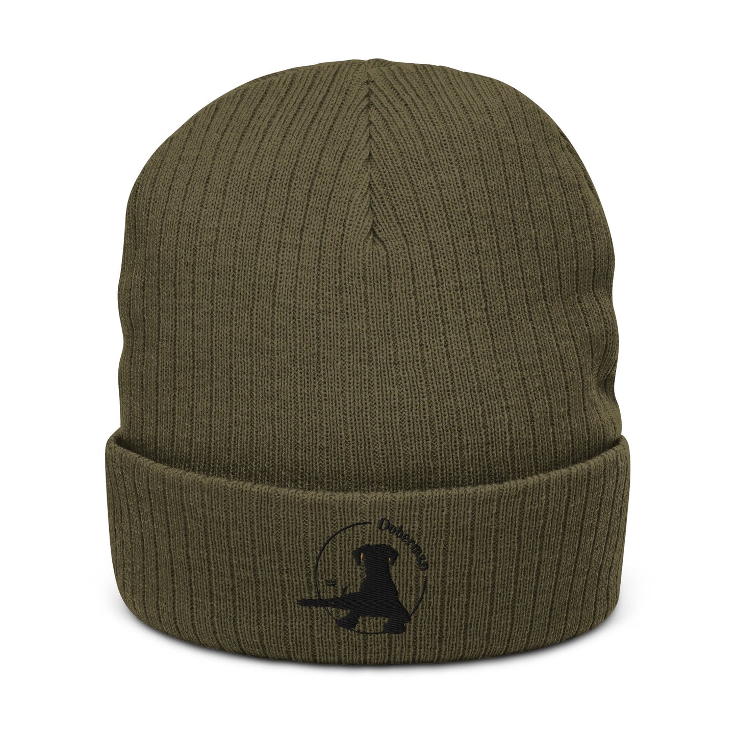 Ribbed Knit Beanie Featuring an Embroidered Doberman Logo - Hobbster