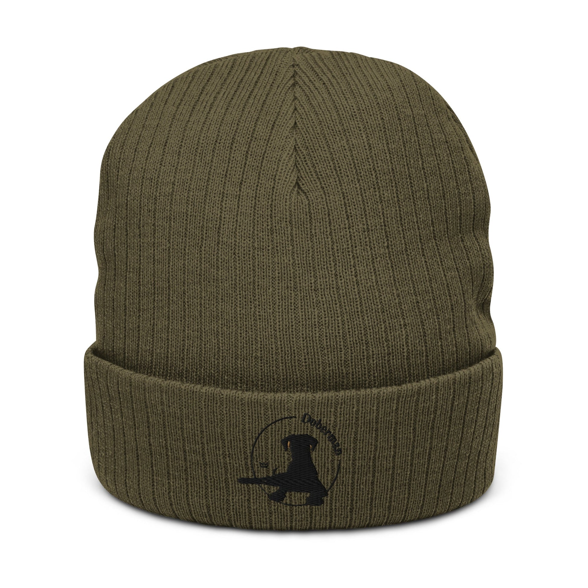 Ribbed Knit Beanie Featuring an Embroidered Doberman Logo - Hobbster