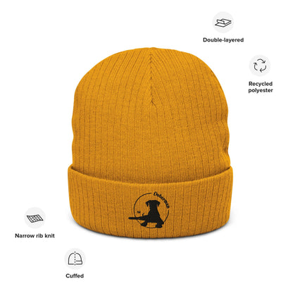 Ribbed Knit Beanie Featuring an Embroidered Doberman Logo - Hobbster