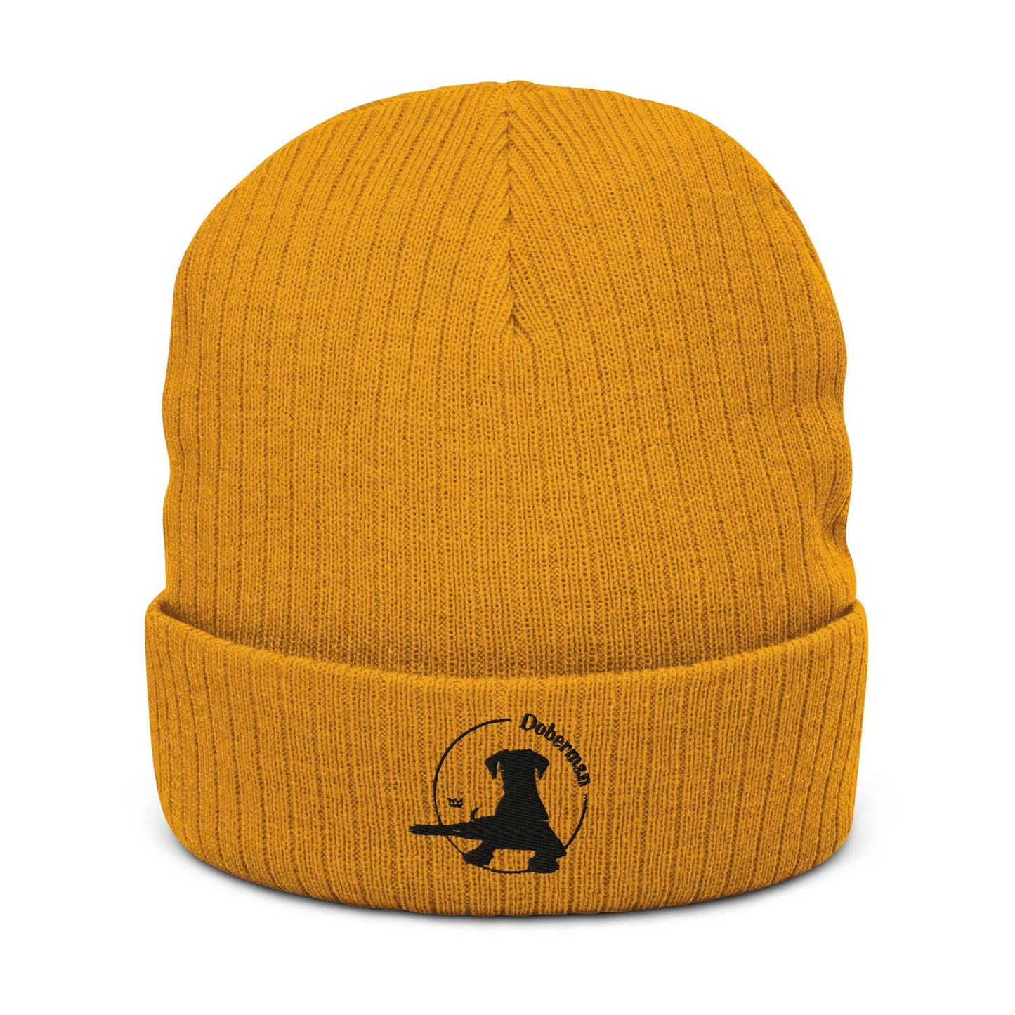 Ribbed Knit Beanie Featuring an Embroidered Doberman Logo - Hobbster