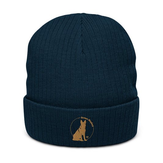 Ribbed Knit Beanie Featuring an Embroidered German Shepherd Logo - Hobbster