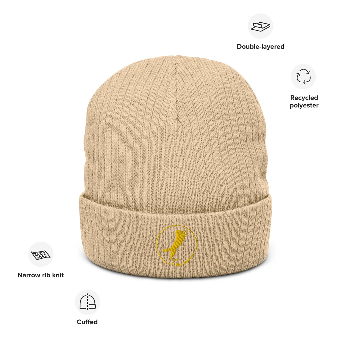 Ribbed Knit Beanie Featuring Embroidered Golden Retriever Logo - Hobbster