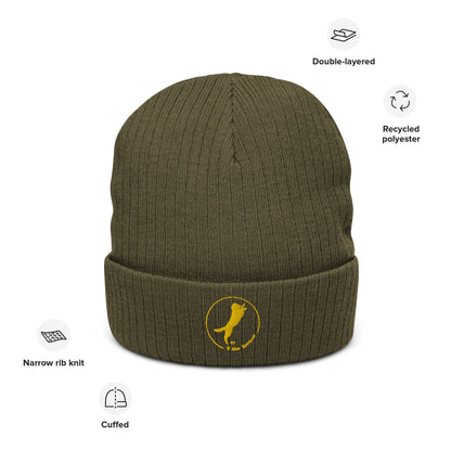 Ribbed Knit Beanie Featuring Embroidered Golden Retriever Logo - Hobbster