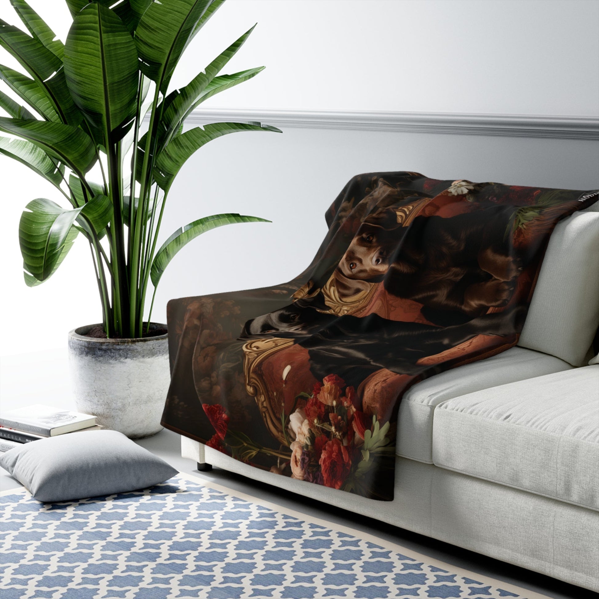 Sherpa Fleece Blanket Featuring a Flower Art Deco Labrador design - Hobbster