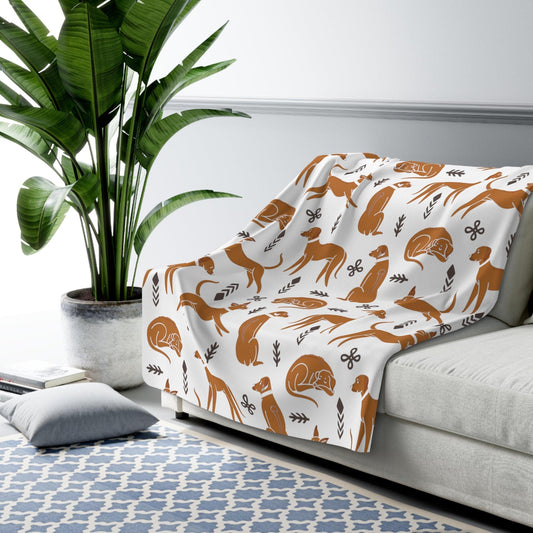 Sherpa Fleece Blanket in White with Multiple Rhodesian Ridgeback Design - Hobbster