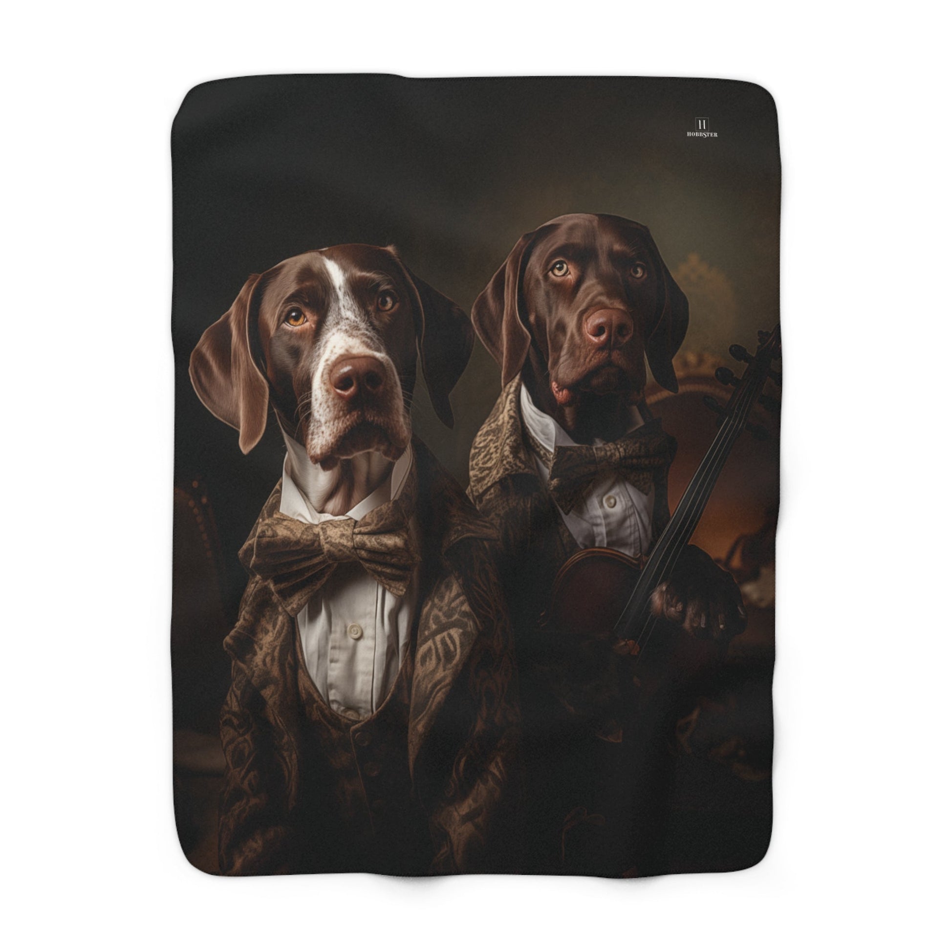 Sherpa Fleece Blanket in White with vintage German Short Haired Pointer design - Hobbster