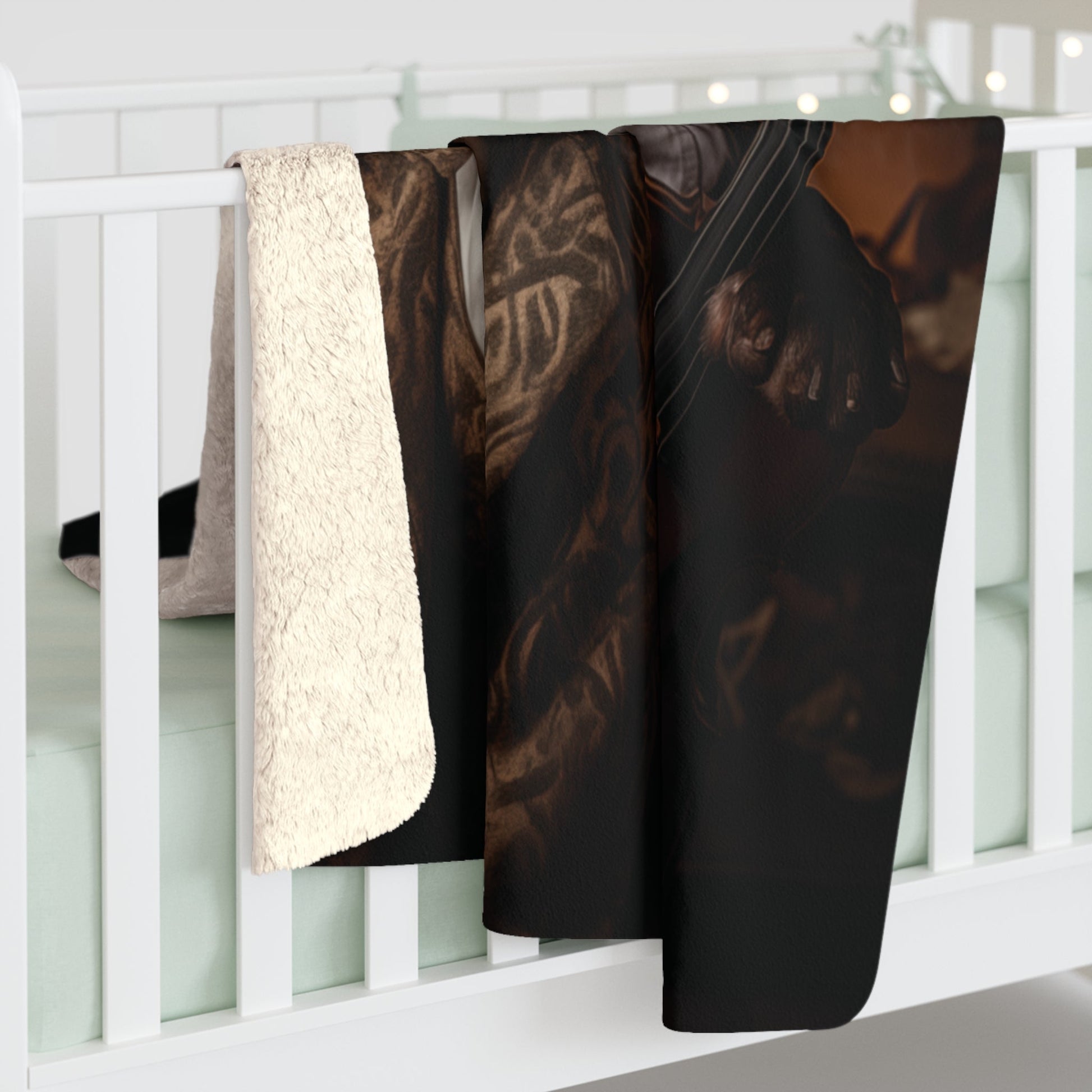 Sherpa Fleece Blanket in White with vintage German Short Haired Pointer design - Hobbster