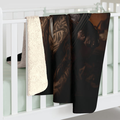 Sherpa Fleece Blanket in White with vintage German Short Haired Pointer design - Hobbster