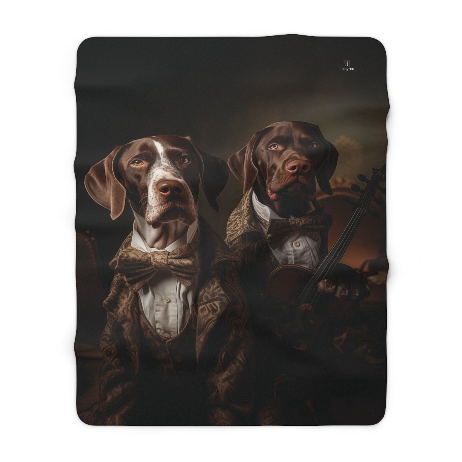 Sherpa Fleece Blanket in White with vintage German Short Haired Pointer design - Hobbster