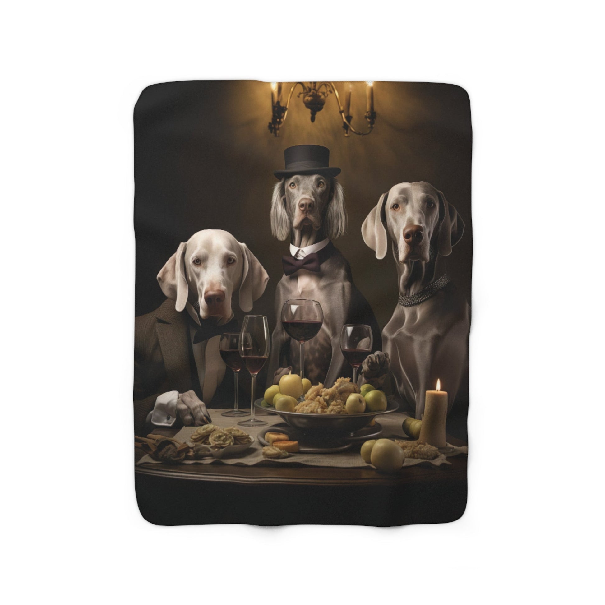Sherpa Fleece Blanket in White with vintage Weimaraner design 50"x60" - Hobbster