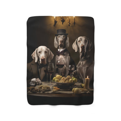 Sherpa Fleece Blanket in White with vintage Weimaraner design 50"x60" - Hobbster