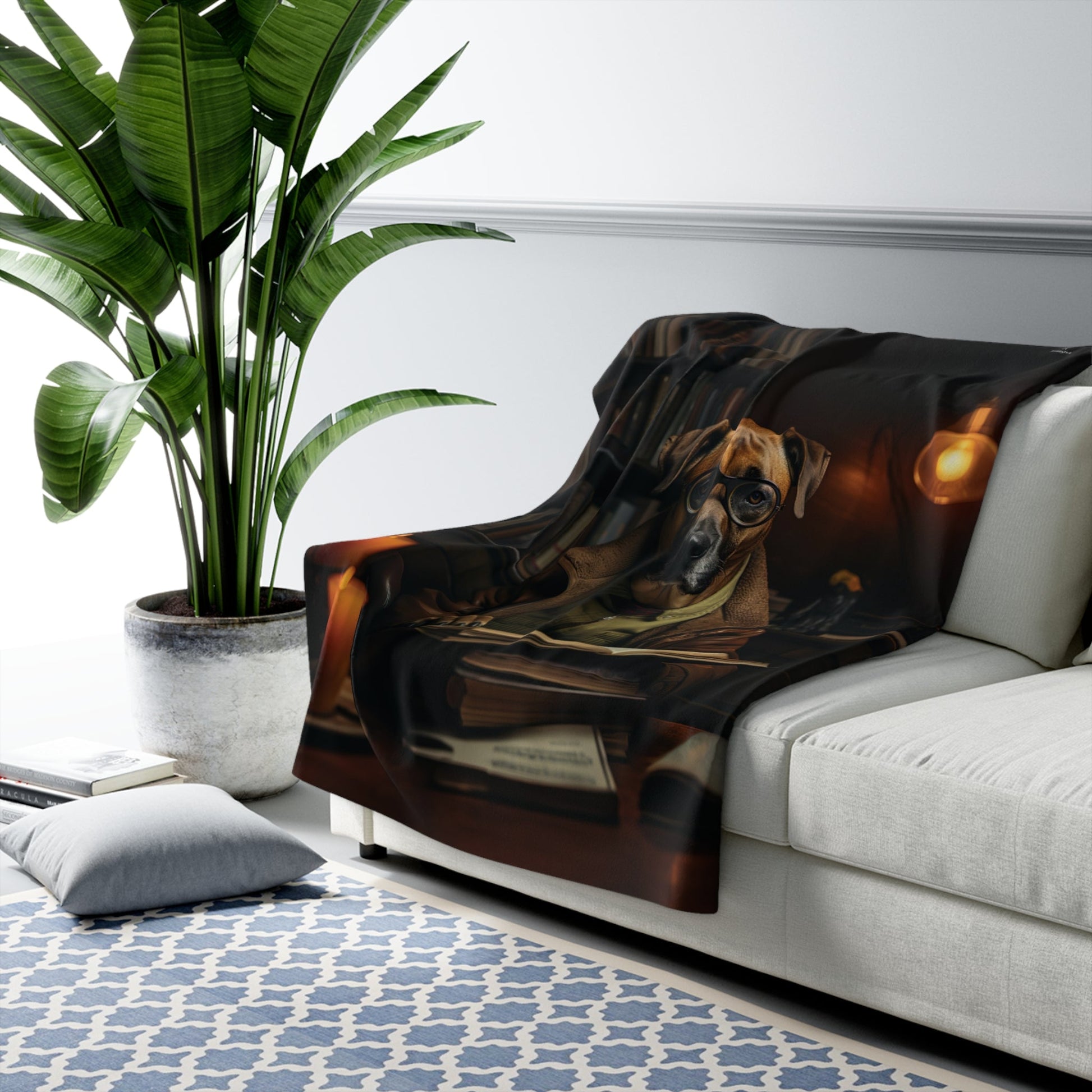 Sherpa Fleece Blanket with vintage Rhodesian Ridgeback dog design - Hobbster