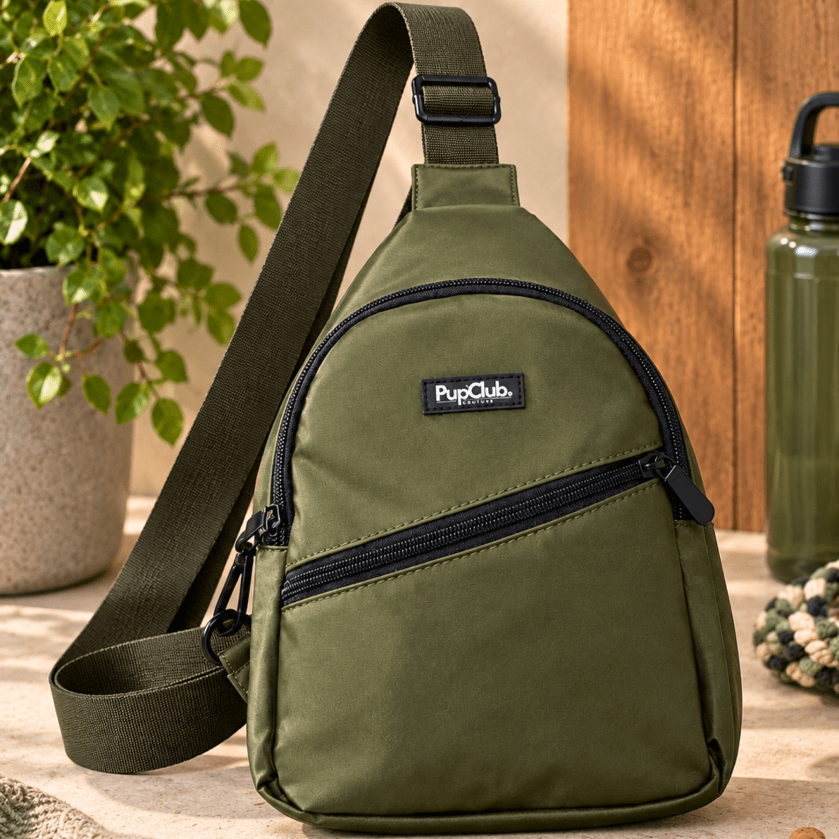 Dog Walking Sling Backpack - Khaki Green - Hobbster